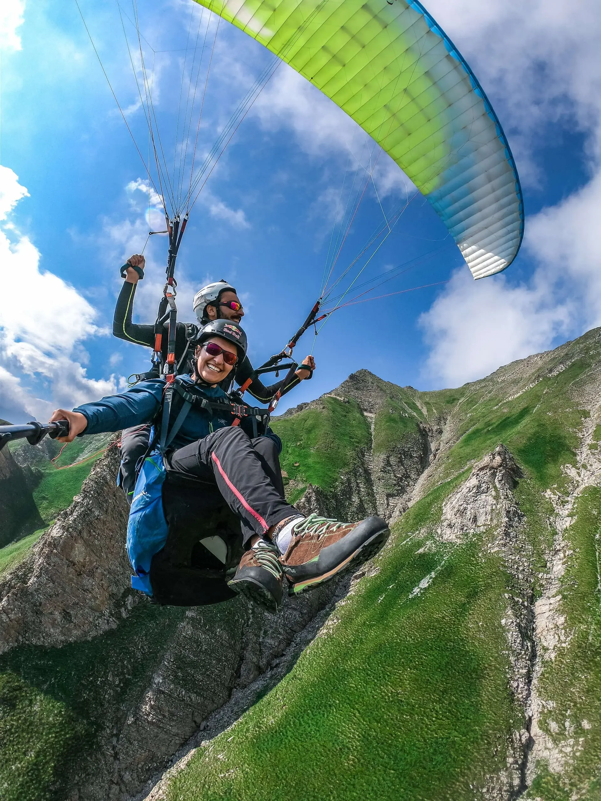 Tandem paragliding flight shots